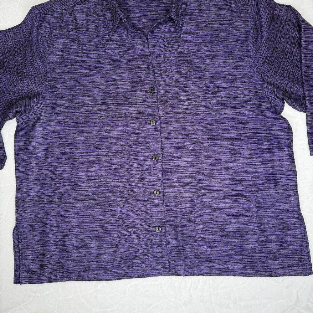 Chicos Design 100% Silk Top Size 2 - Large Purple Textured Button Down Blouse - Picture 7 of 16